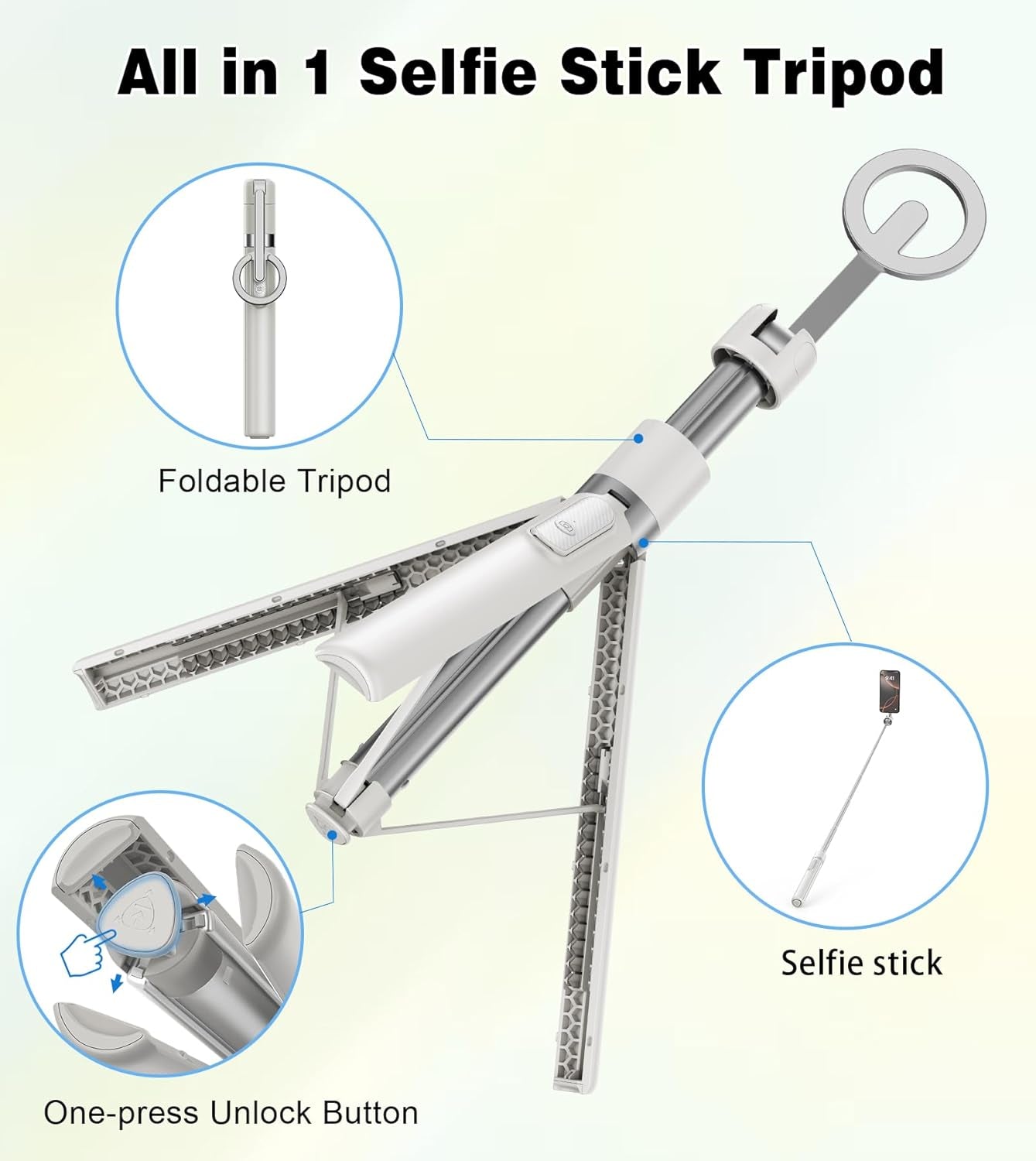 68" Magnetic Selfie Stick Tripod with Aluminum Strong Magnetic Holder for Magsafe, 360° Rotatable Travel Phone Tripod Stand with Metal Ring & Rechargeable Remote for Iphone/Android(Beige Gray)